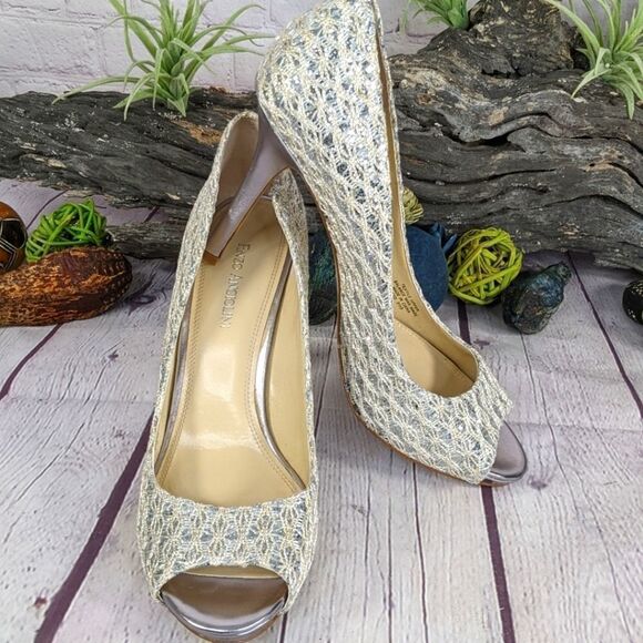 Enzo Angiolini Maiven Peep-Toe Pumps, Silver/Gold - Picture 1 of 12
